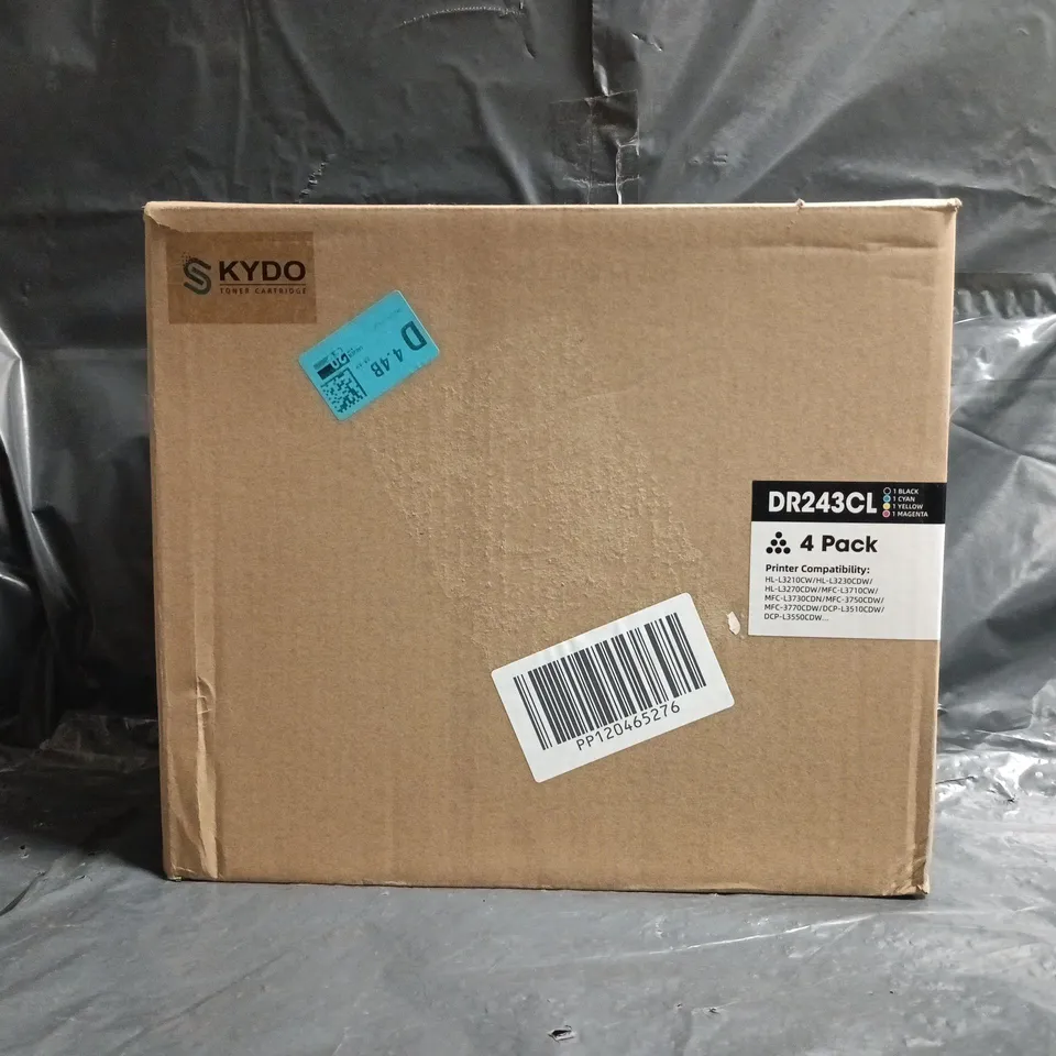 BOX OF APPROXIMATELY 10 ASSORTED HOUSEHOLD ITEMS TO INCLUDE DR243CL PRINTER CARTRIDGE 4-PACK, ETC