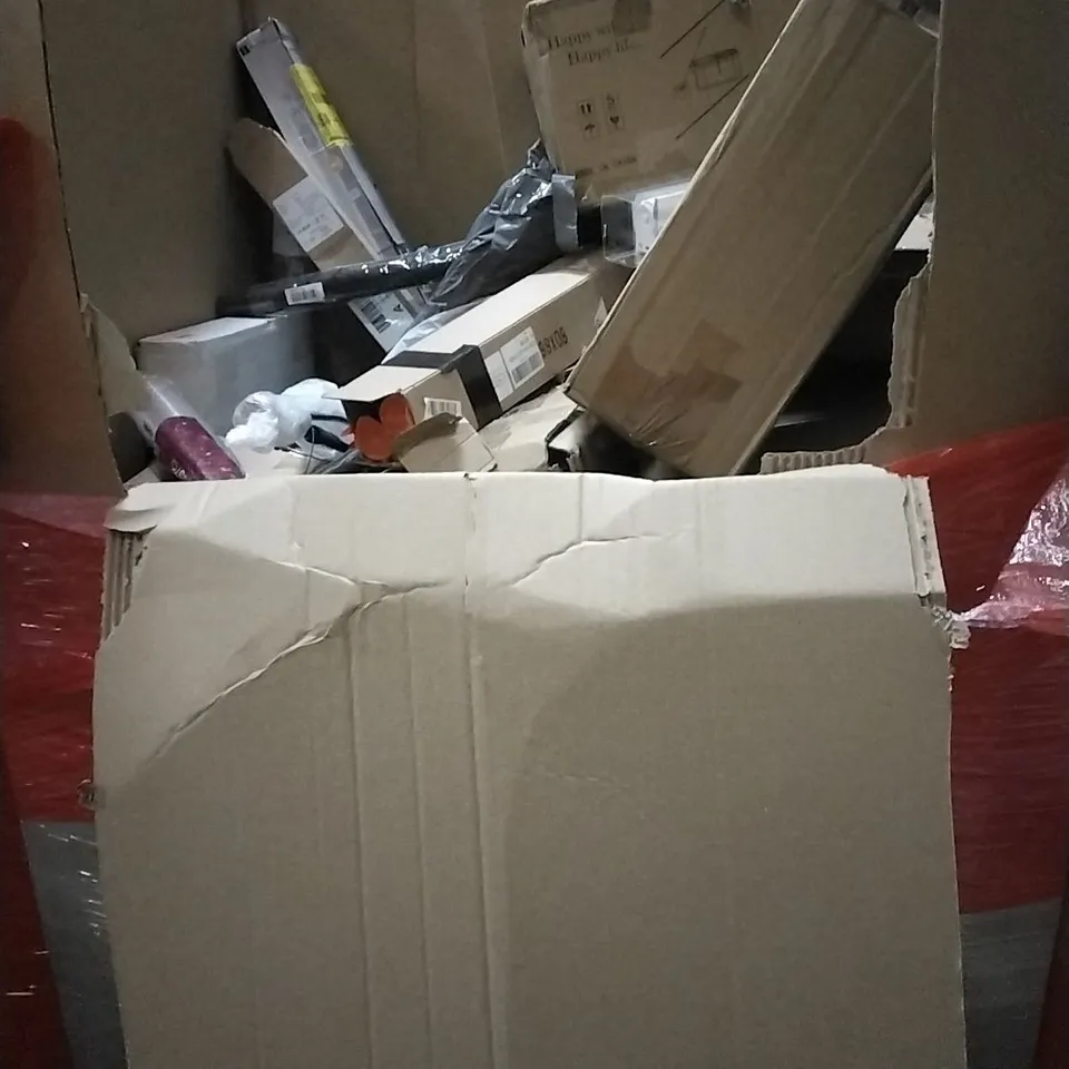 PALLET OF HOUSEHOLD ITEMS TO INCLUDE TURNTABLE SYSTEM, AQUARIUM CLIP LIGHT, BIKE STAND, PILATES KIT AND OTHER ASSORTED ITEMS...