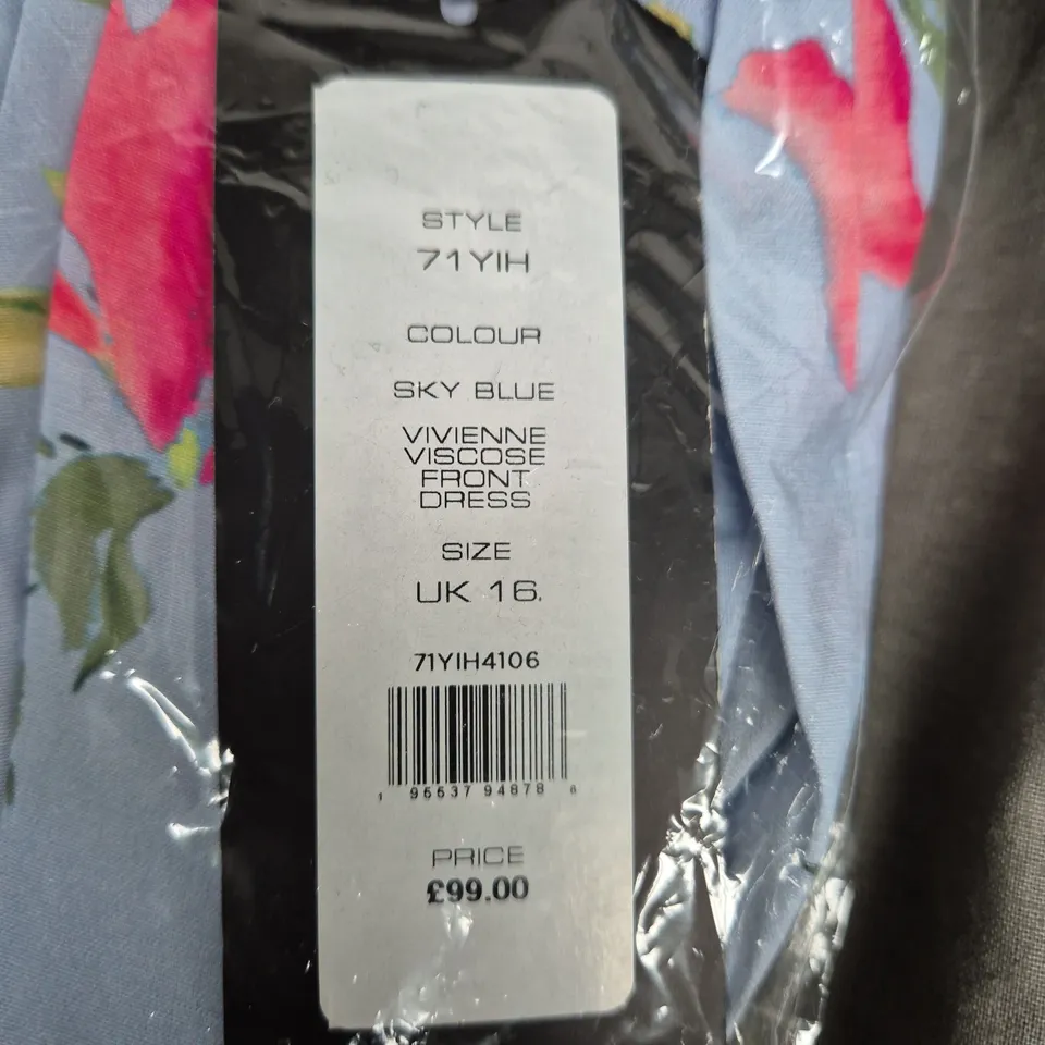 FRENCH CONNECTION VIVIENNE VISCOSE FRONT DRESS – SKY BLUE, UK 16