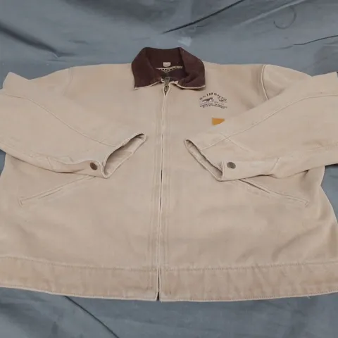 RAINMENTS SUEDE COLLAR ZIP DENIM JACKET, CAMEL - UK SIZE L