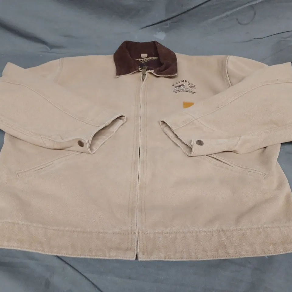 RAINMENTS SUEDE COLLAR ZIP DENIM JACKET, CAMEL - UK SIZE L