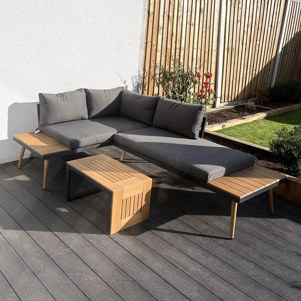 BOXED BELMONT METAL AND CONTEMPORARY POLY-WOOD SECTIONAL CORNER GARDEN SET (1 BOX)