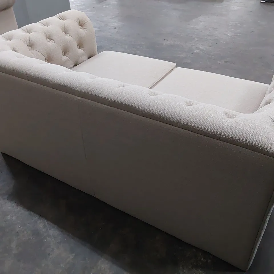 DESIGNER CHESTERFIELD TWO SEATER SOFA NATURAL FABRIC 