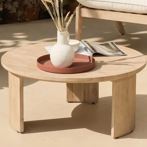 BOXED LAURA JAMES MALI 70cm ROUND COFFEE TABLE, BRUSHED LIGHT ACACIA (1 BOX)