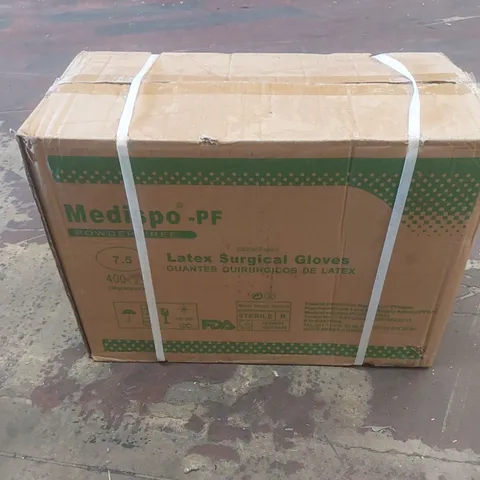 BOX OF APPROXIMATELY 400 MEDISPO POWDER FREE LATEX SURGICAL GLOVES