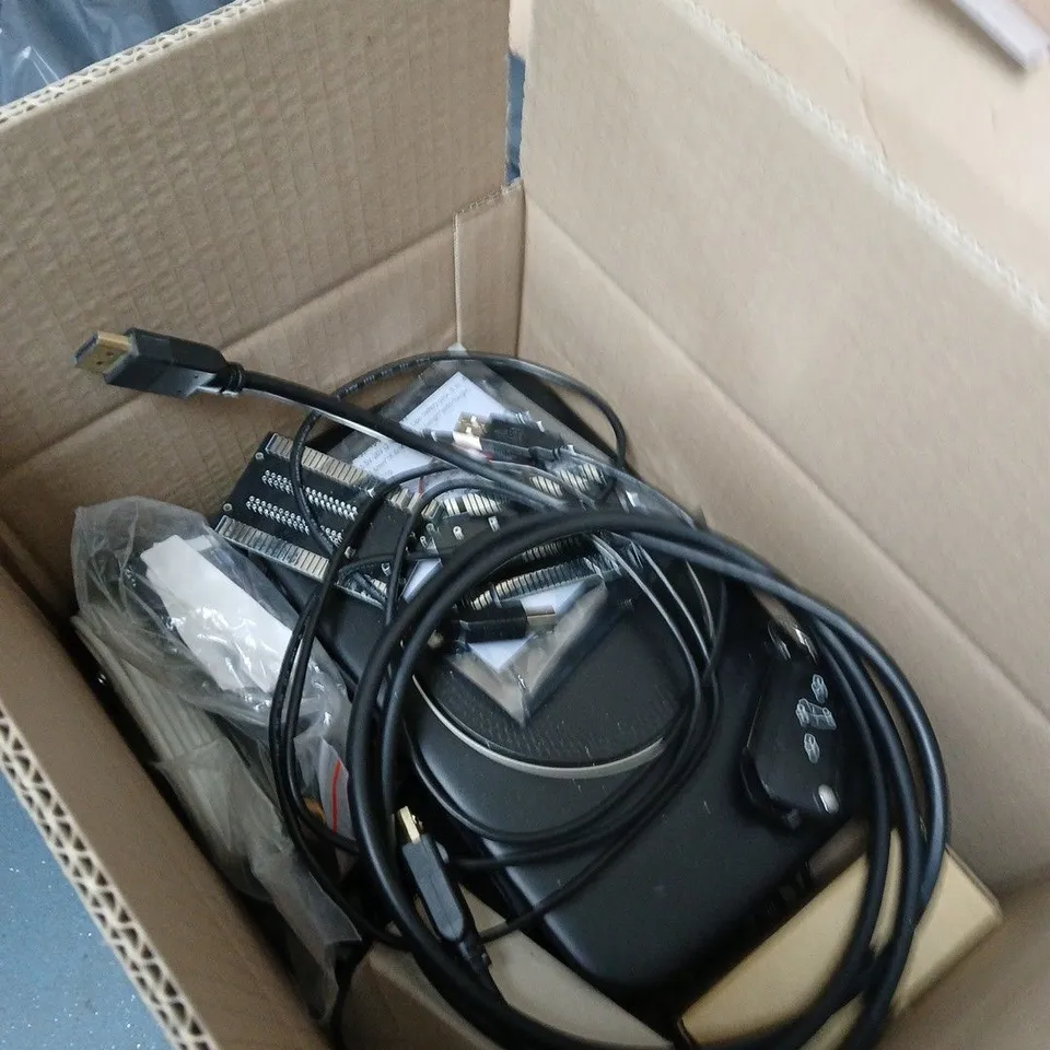 BT TV SET-TOP BOX WITH REMOTE & CABLES BOX OF APPROXIMATELY 5 ITEMS . 
