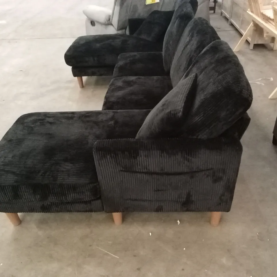 MODERN 269cm WIDE CORDUROY U-SHAPED SOFA - BLACK