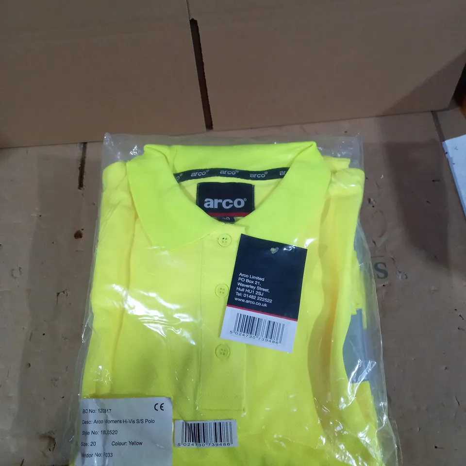 LOT OF 5 BRAND NEW ARCO WOMENS HI-VIS S/S POLO TOPS IN YELLOW SIZE 20