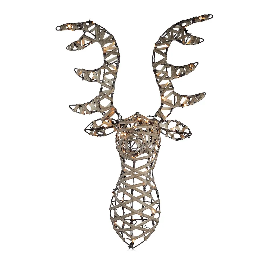 HOME STORIES PRE LIT 70CM RATTAN STAG HEAD