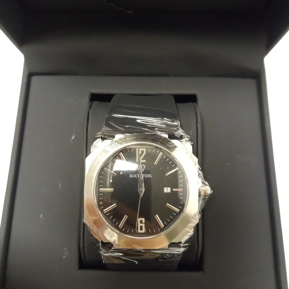 RUCKSTUHL OCTAGONAL CHRONOGRAPH BLACK RUBBER STRAP WRISTWATCH