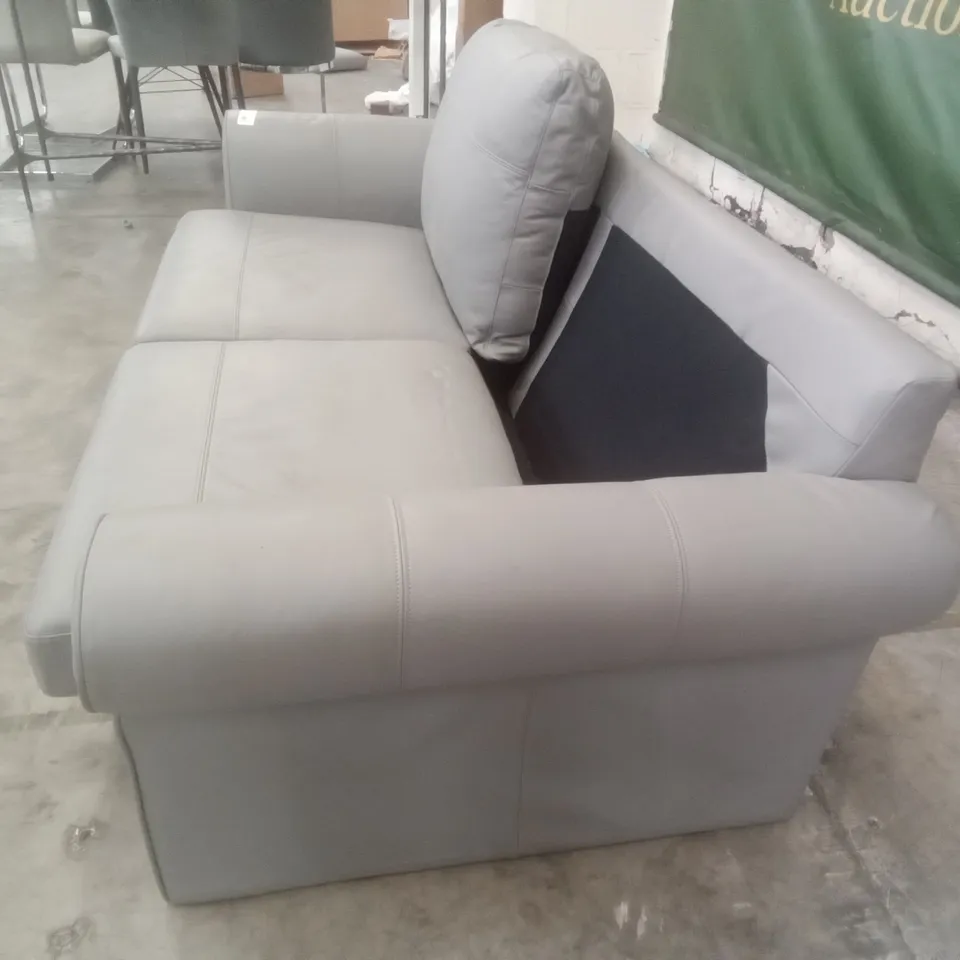 QUALITY DESIGNER 3 SEATER SOFA - GREY LEATHER 