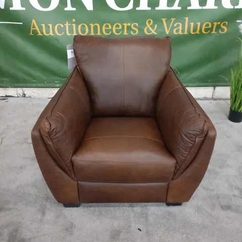 DESIGNER ITALIAN MADE CHIANTI BROWN LEATHER ARMCHAIR