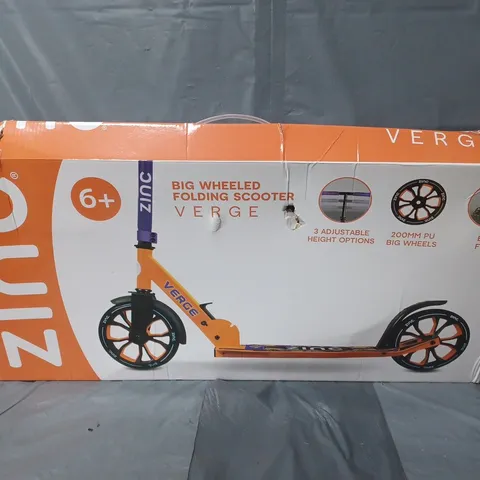 BOXED ZINZ BIG WHEELED FOLDING VERGE SCOOTER (ORANGE & PURPLE)