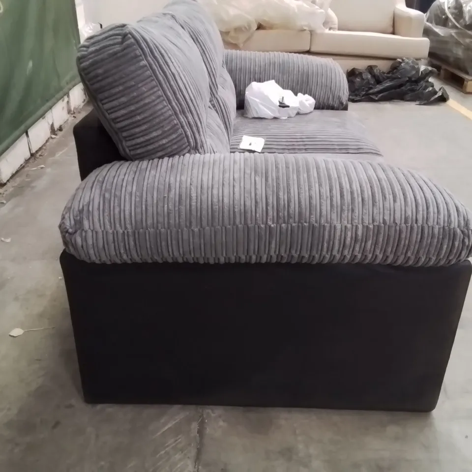QUALITY DESIGNER GREY CORDUROY FABRIC UPHOLSTERED 2 SEATER SOFA