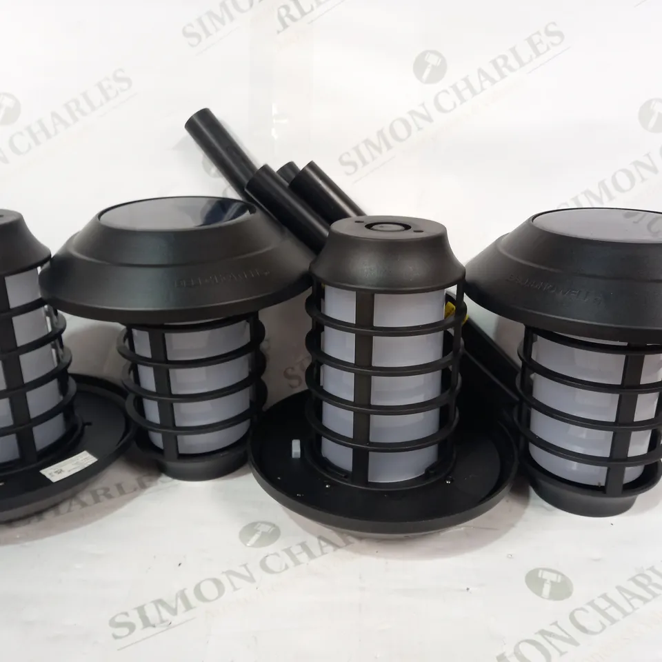 BELL & HOWELL SET OF 4 SOLAR 21 LUMENS DUAL FUNCTION FLAME/ WHITE STAKE LIGHTS