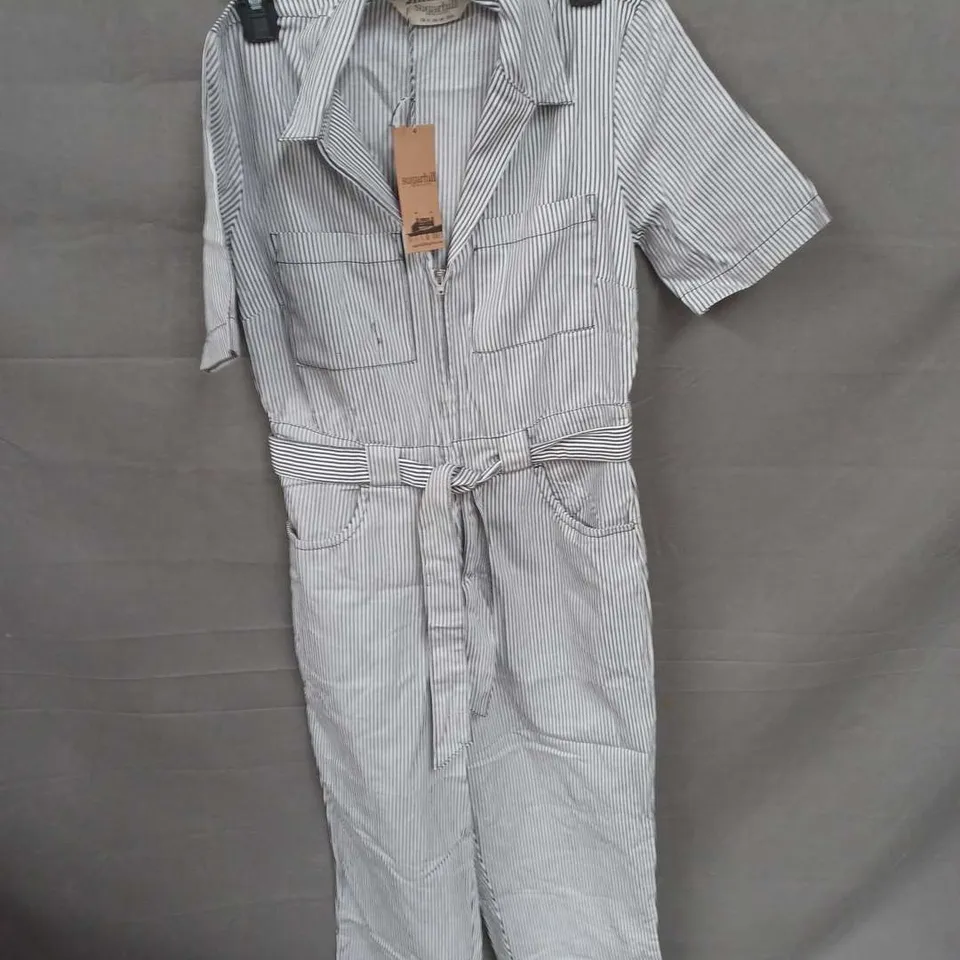 SUGARHIL MEREDITH BOILERSUIT IN MONOCHROME STRIPE SIZE 8