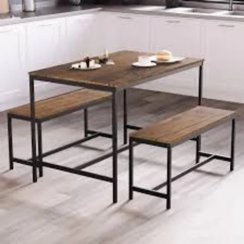 BOXED ROSLYN 4-SEATER DINING TABLE WITH BENCH SET - DARK WOOD
