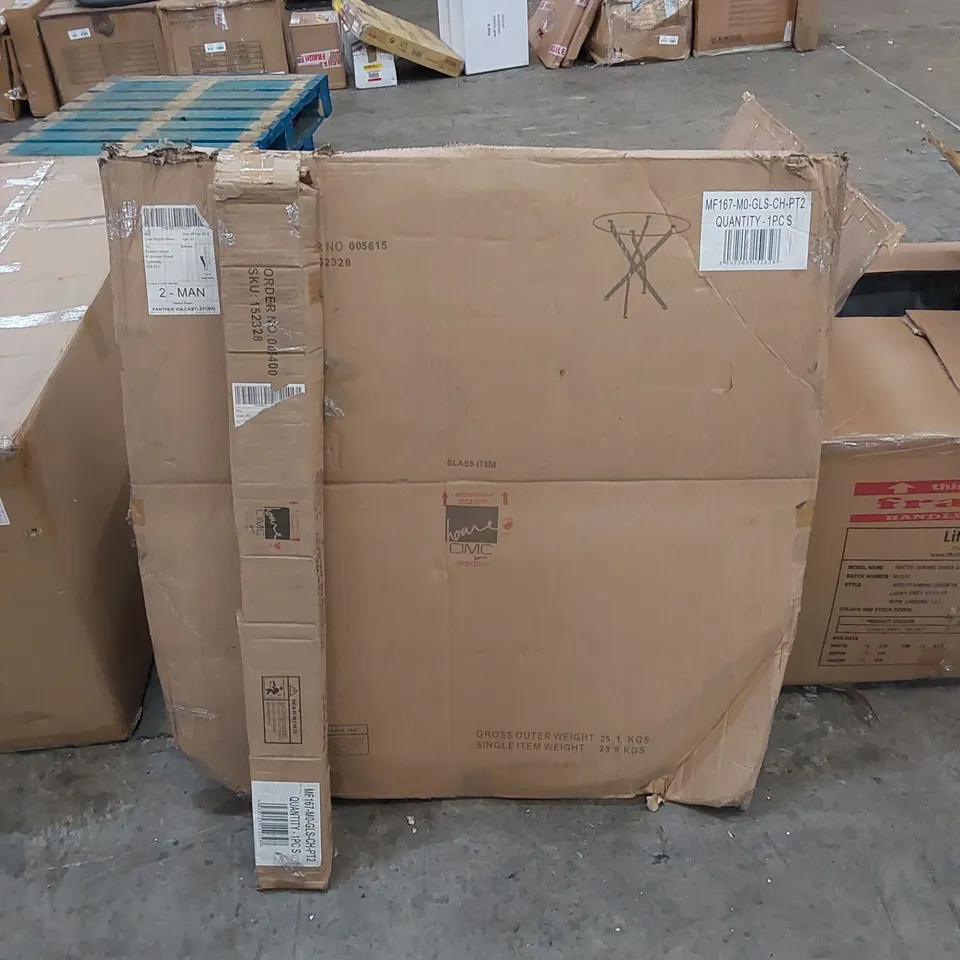 BOXED DESIGNER GLASS AND METAL DINING TABLE (2 BOXES)