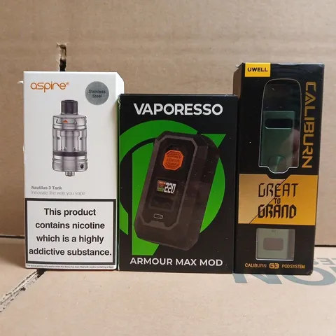 APPROXIAMTELY 15 ASSORTED VAPING PRODUCTS TO INCLUDE ASPIRE, VAPORESSO, ETC - COLLECTION ONLY