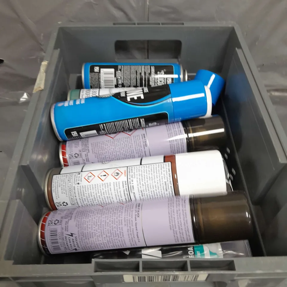 APPROXIMATELY 12 ASSORTED AEROSOLS TO INCLUDE GILLETTE SHAVING GEL , SPRAY ADHESIVE  ETC. 