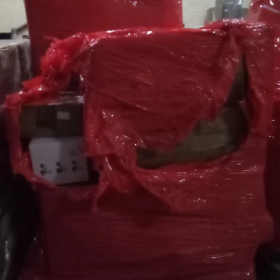 PALLET OF ASSORTED ITEMS INCLUDING OFFICE CHAIR, KIDS TRICYCLE, LED CEILING FAN