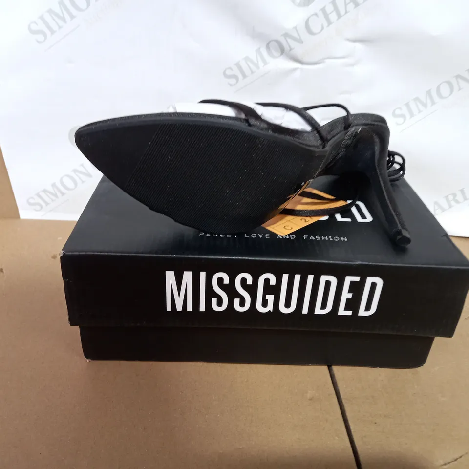 PAIR OF BOXED MISSGUIDED POINTED TOE LACE UP HIGH HEELS SIZE 7