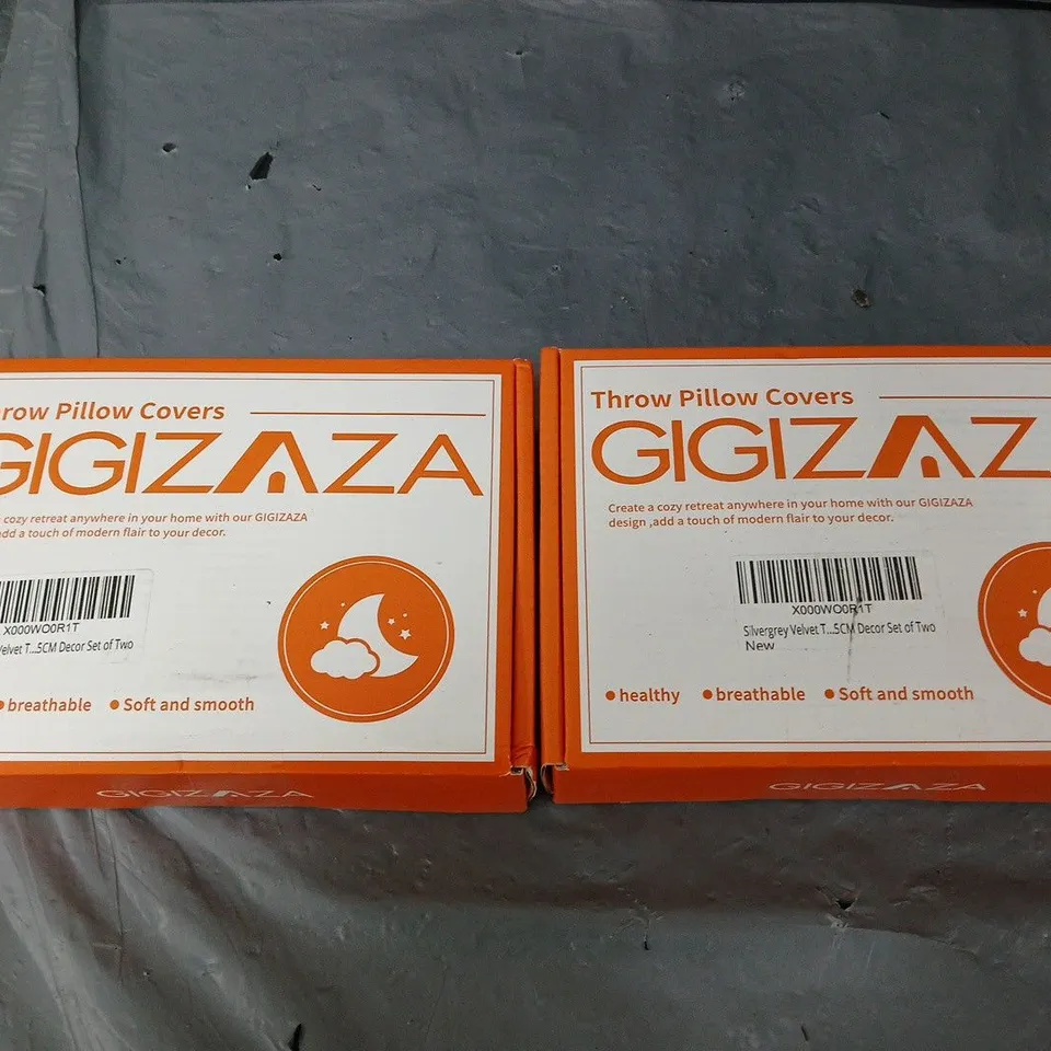 2 BOXED GIGIZAZA SILVERGREY VELVET THROW PILLOW COVERS PACK OF 2 