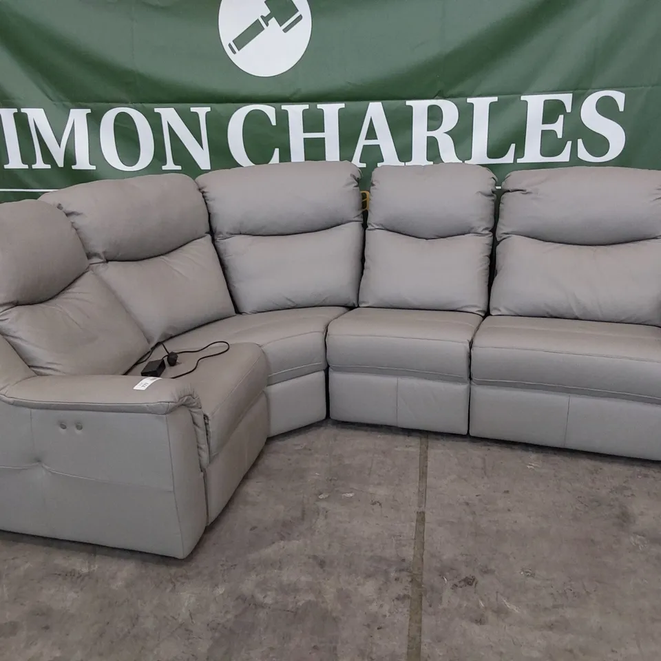 QUALITY BRITISH DESIGNER G PLAN FIRTH POWER RECLINING CORNER GROUP CAMBRIDGE GREY LEATHER