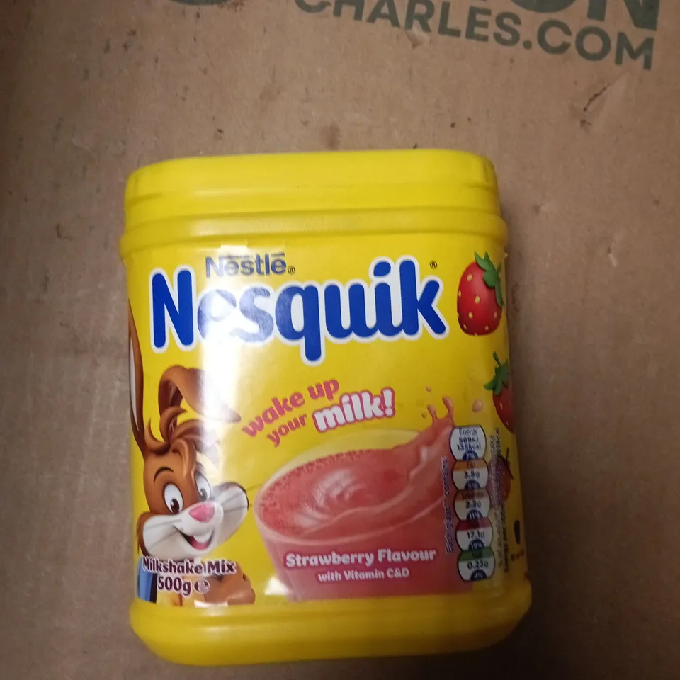TOTE OF APPROXIMATELY 6 ASSORTED FOOD AND DRINK ITEMS TO INCLUDE: NESQUIK STRAWBERRY