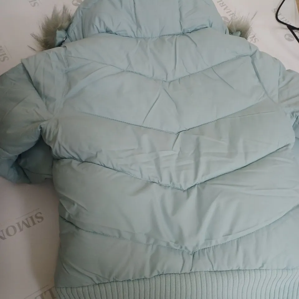 A&F UNTRA ABERCROMBIE KIDS BLUE PUTTER JACKET WITH FUR - SIZE 9/10