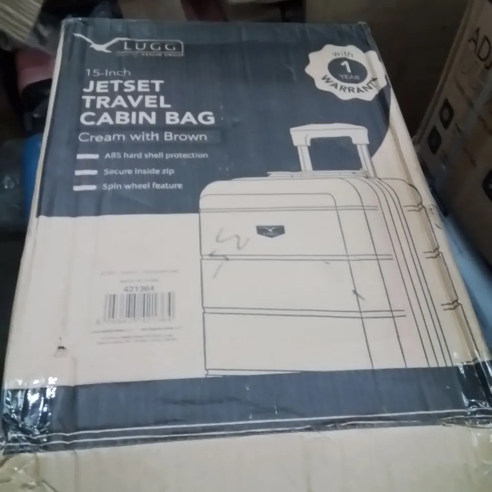 BOXED LUGG 15INCH JETSET TRAVEL CABIN BAG CREAM WITH BROWN 