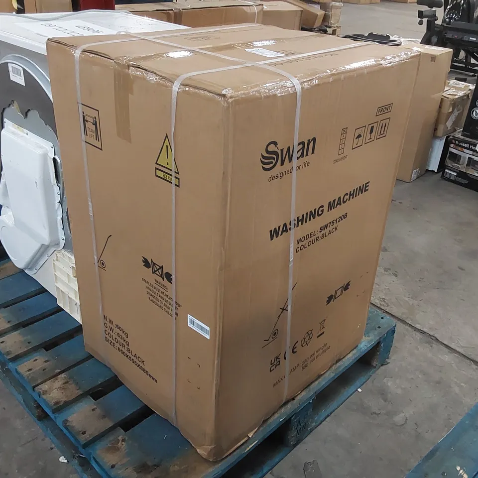 BOXED SWAN SW75120B 8KG 1400 SPIN FREESTANDING WASHING MACHINE - BLACK