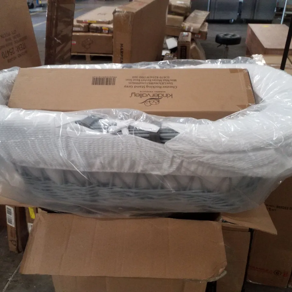 BOXED MOSES BASKET WITH STAND, BEDDING AND MATRESS 