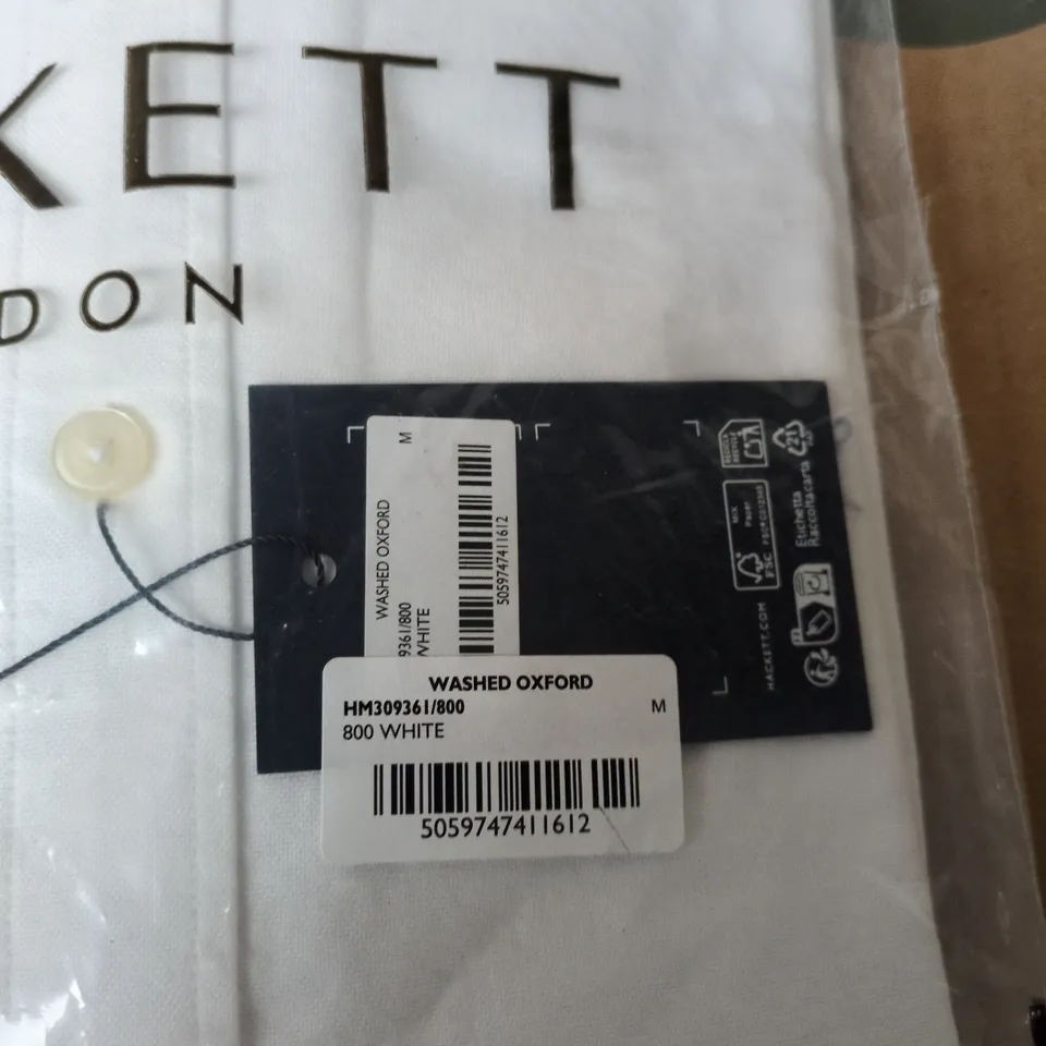 HACKETT LONDON WASHED OXFORD SHIRT – WHITE, TAILORED FIT, SIZE M (MEN'S)