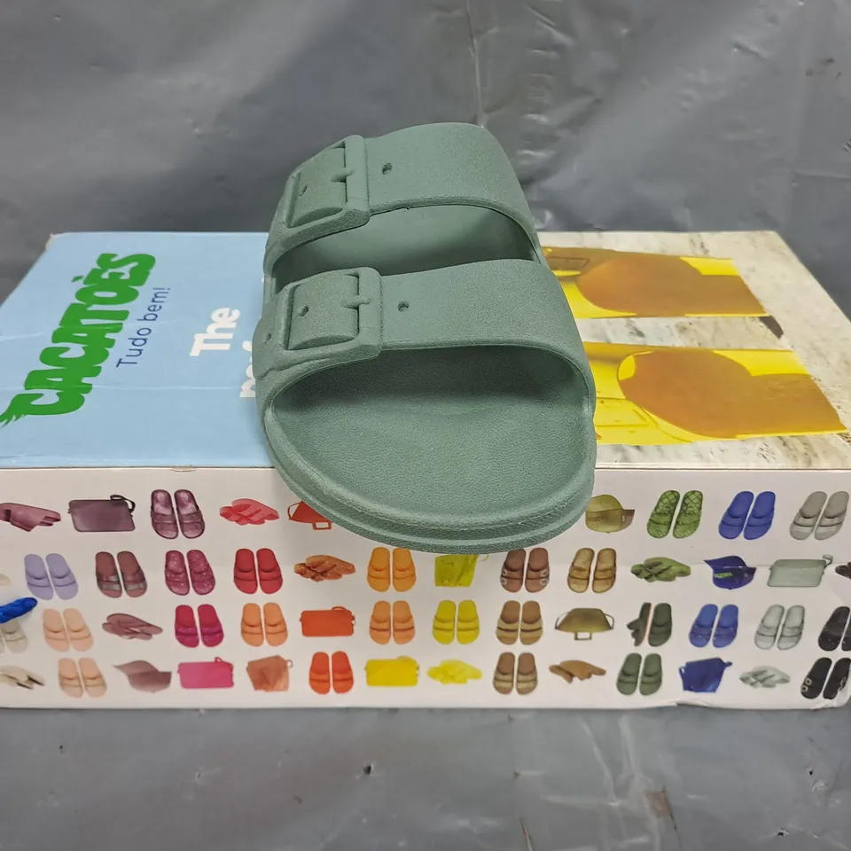 BOXED PAIR OF CACATOÉS PERFUMED/SCENTED OPEN TOE SANDALS IN VINTAGE GREEN SIZE EU 36