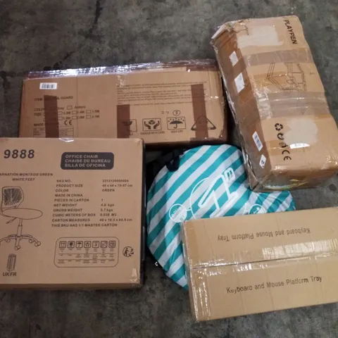 PALLET OF ASSORTED PRODUCTS INCLUDING BED RAIL GUARD, PLAYPEN, POP UP TENT, KEYBOARD & MOUSE PLATFORM TRAY, OFFICE CHAIR