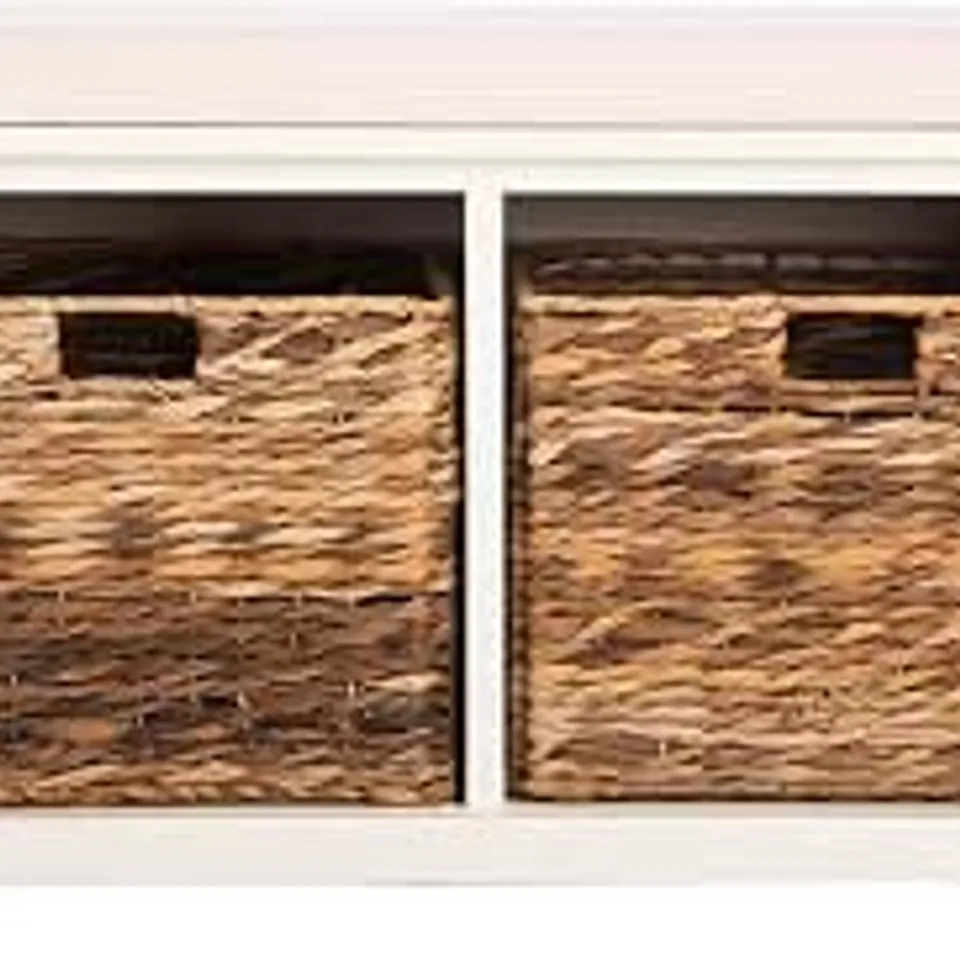 BOXED SAFAVIEH AMERICAN HOMES COLLECTION FREDDY DISTRESSED WHITE WICKER STORAGE BENCH
