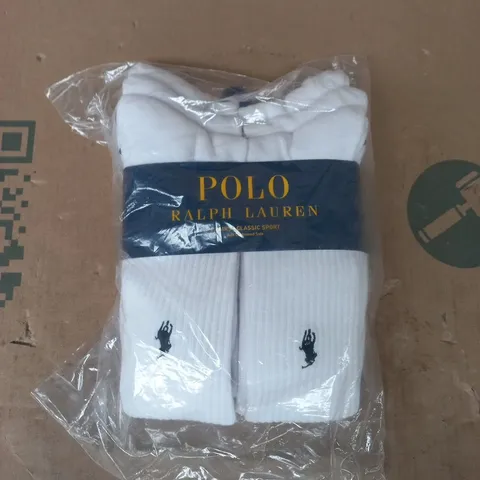 BAGGED POLO RALPH LAUREN CLASSIC SPORT HALF CUSHIONED SOLE SOCKS (6-PACK) IN WHITE