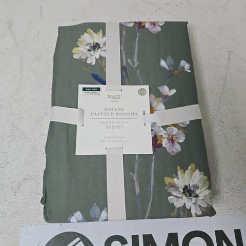 M&S HOME SOLENE PAINTED BLOOMS PRINTED SATEEN BEDSET – KING SIZE