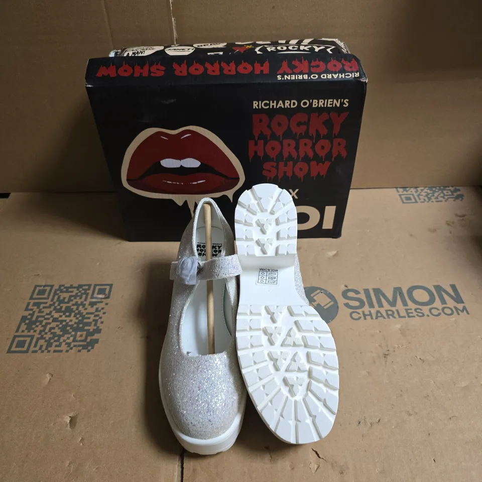 KOI ROCKY HORROR SHOW TIRA GLITTER MARY JANES DAMN IT JANET EDITION - WHITE GLITTER - UK SIZE 5