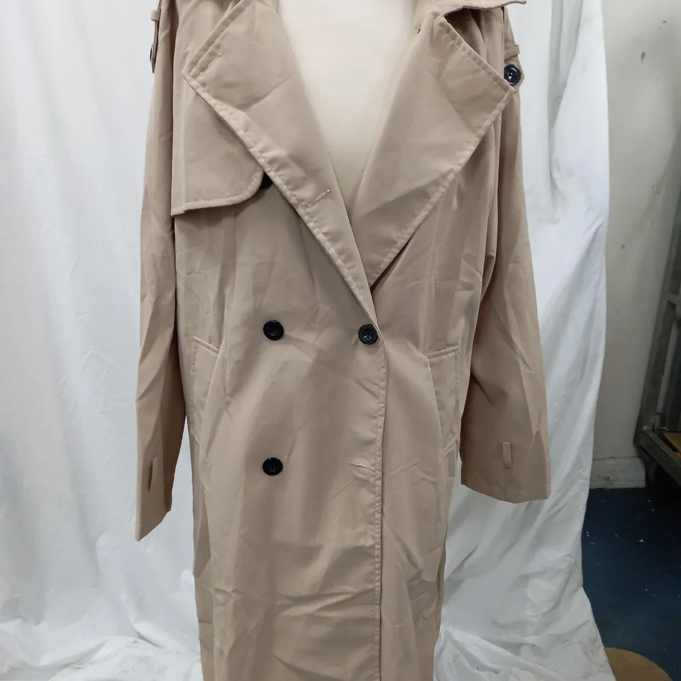 PACKAGED BEIGE COAT WITH BUTTONS AND TIE UP BELT