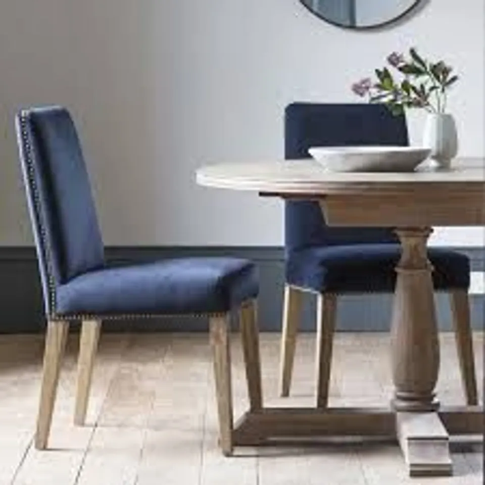 BOXED PAIR OF GALLERY INTERIORS REX DINING CHAIR ATLANTIC VELVET