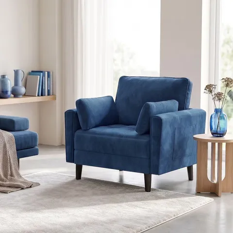 BOXED YAHEETECH SINGLE SOFA RELAX READING ARMCHAIR UPHOLSTERED FABRIC BLUE