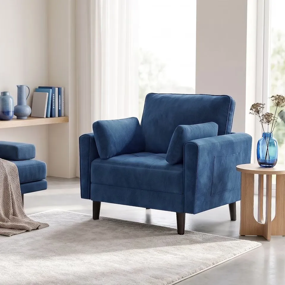 BOXED YAHEETECH SINGLE SOFA RELAX READING ARMCHAIR UPHOLSTERED FABRIC BLUE