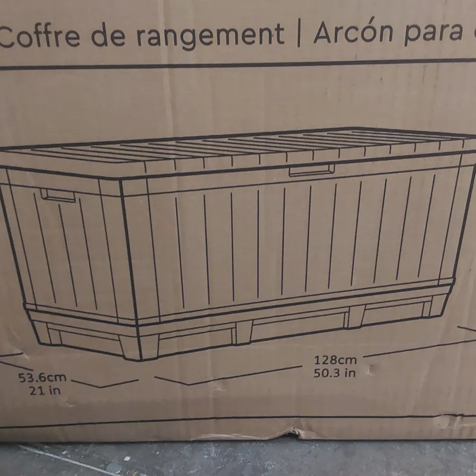 BOXED KETER KENTWOOD 90 GALLON RESIN DECK BOX-ORGANIZATION AND STORAGE FOR PATIO FURNITURE OUTDOOR CUSHIONS, THROW PILLOWS, GARDEN TOOLS AND POOL TOYS