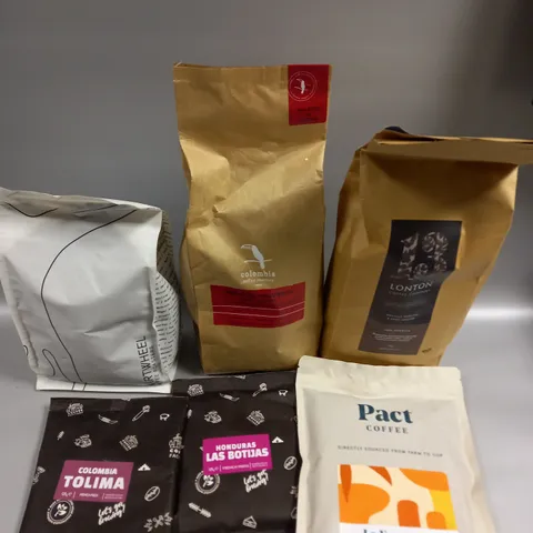 APPROXIMATELY 6 ASSORTED COFFEE PRODUCTS TO INCLUDE COLUMBIA COFFEE ROASTERS, CARTWHEEL, DOLCE GUSTO ETC 