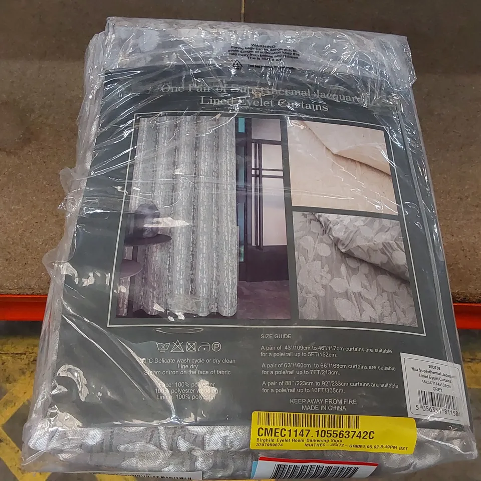 BAGGED BIRGHLID EYELET ROOM DARKENING SUPERTHERMAL LINED EYELET CURTAINS - GREY // 114 X 137CM (1 ITEM)