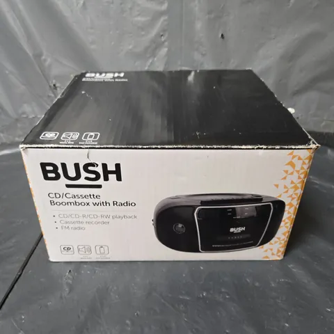 BOXED BUSH CD/CASSETTE BOOMBOX WITH RADIO IN BLACK