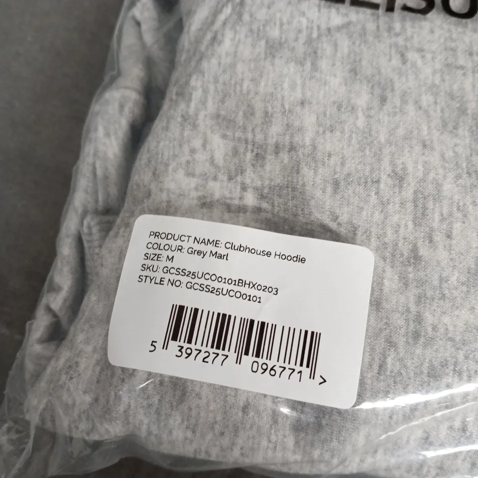 BAGGED GYM + COFFEE CLUBHOUSE HOODIE – GREY MARL – UK SIZE M (SKU GCCS25UCO10101)
