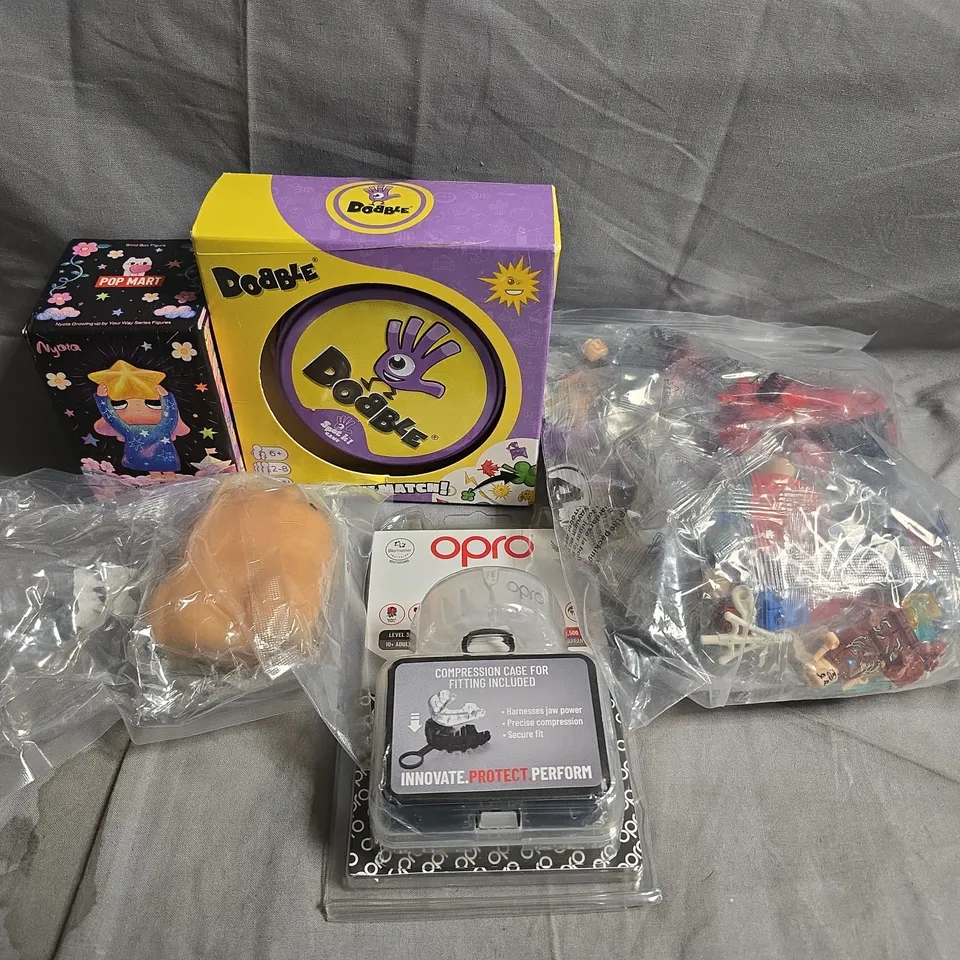 LARGE QUANTITY OF ASSORTED TOYS AND GAMES TO INCLUDE -LEGO, DARTS AND DOBBLE 